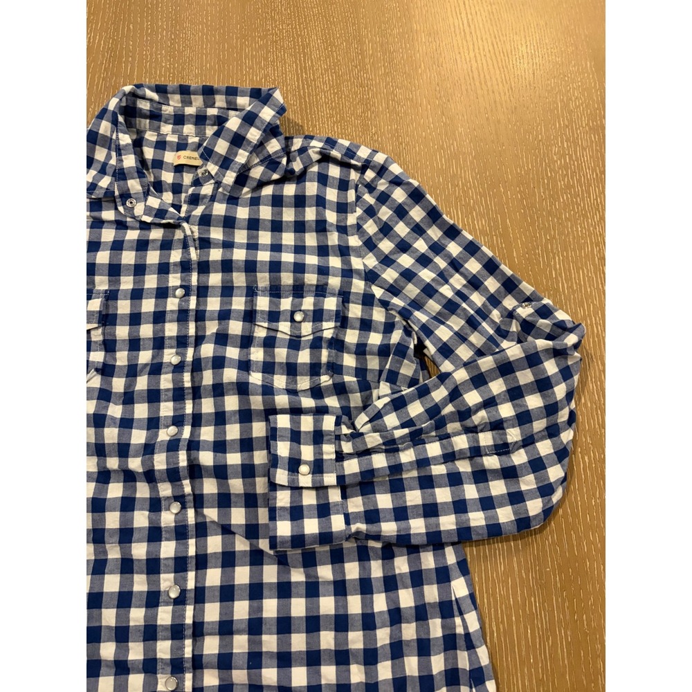 Cremieux Women's Blue White Gingham Pearl Snap Shirt Size M 100% Cotton